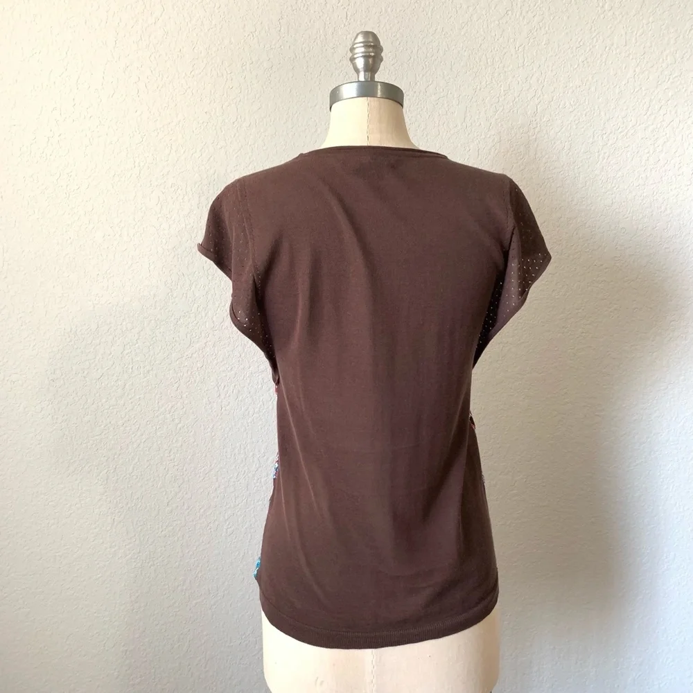 ETCETERA S/S Animal Print Scoop Neck Pullover Knit Tee Blouse Top - Picture 4 of 7